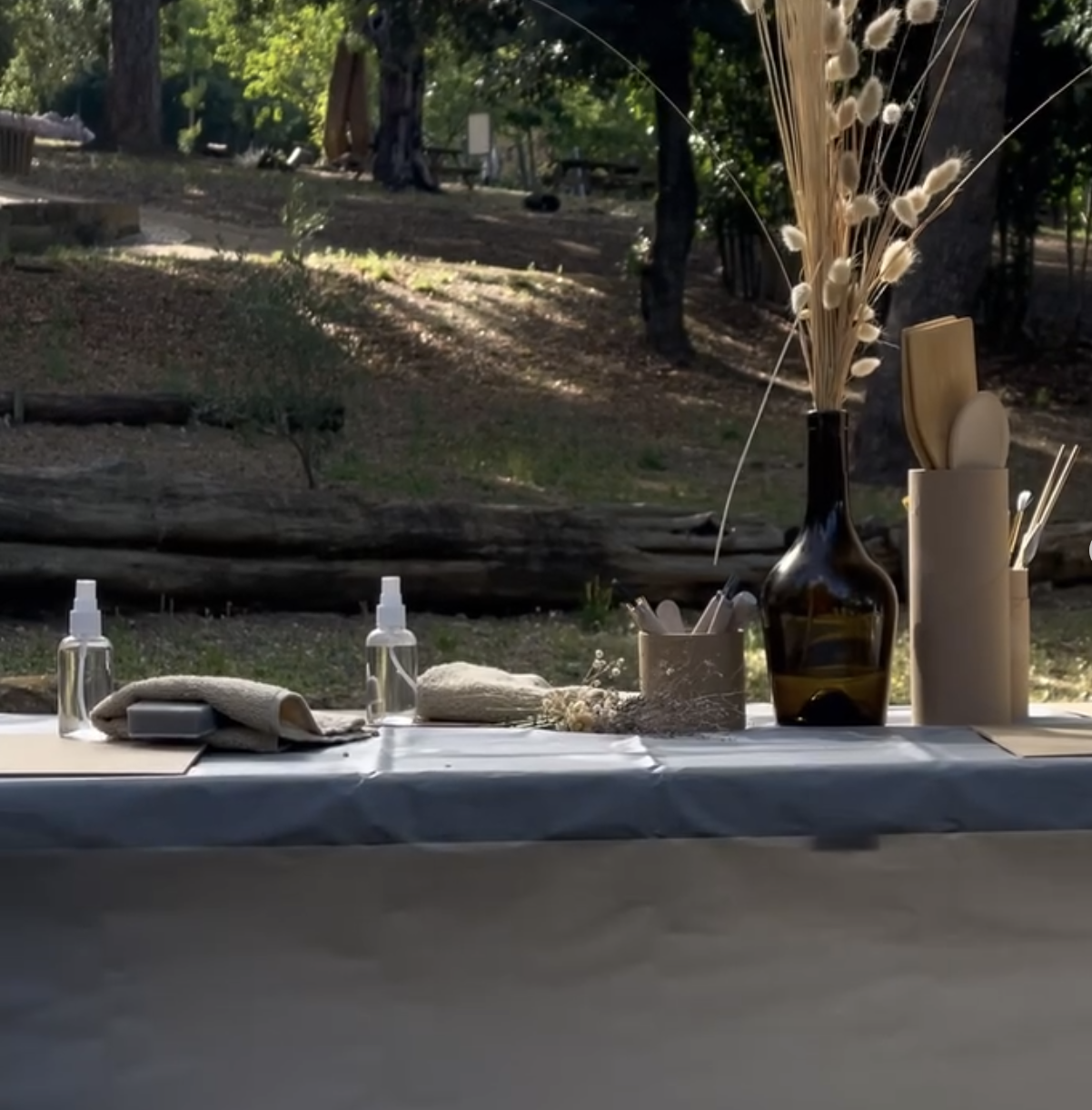 Workshop table setup outdoors